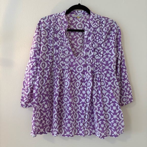 Roberta Roller Rabbit Irina Top Pleated Cotton Blouse - Picture 2 of 8